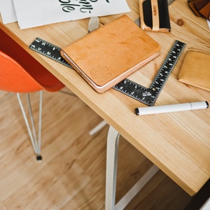 desk with supplies